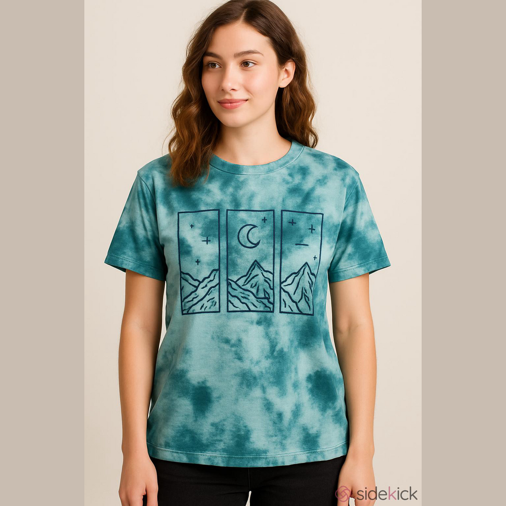Tie-Dye Mountain Graphic Tee - Teal & Aqua